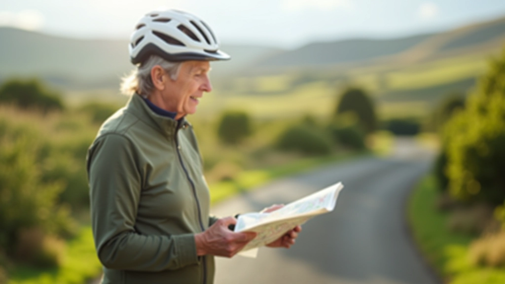 Detailed cycling route map with waypoints and facilities marked