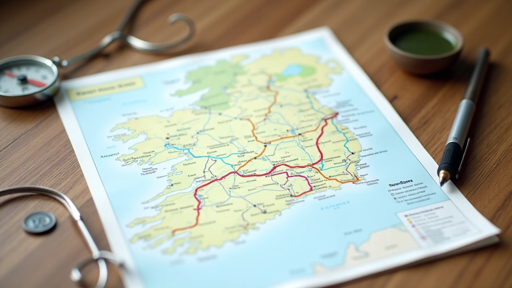 Close-up of a cycling map with route highlighted and distance markers visible