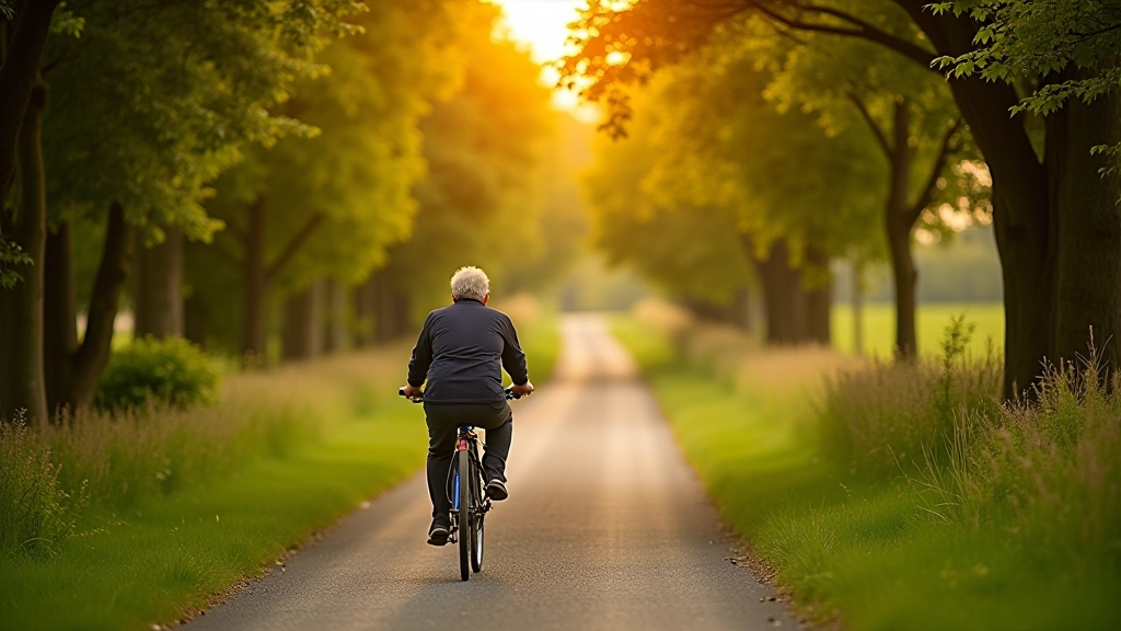 A peaceful tree-lined greenway path with clear cycling surface and natural landscape